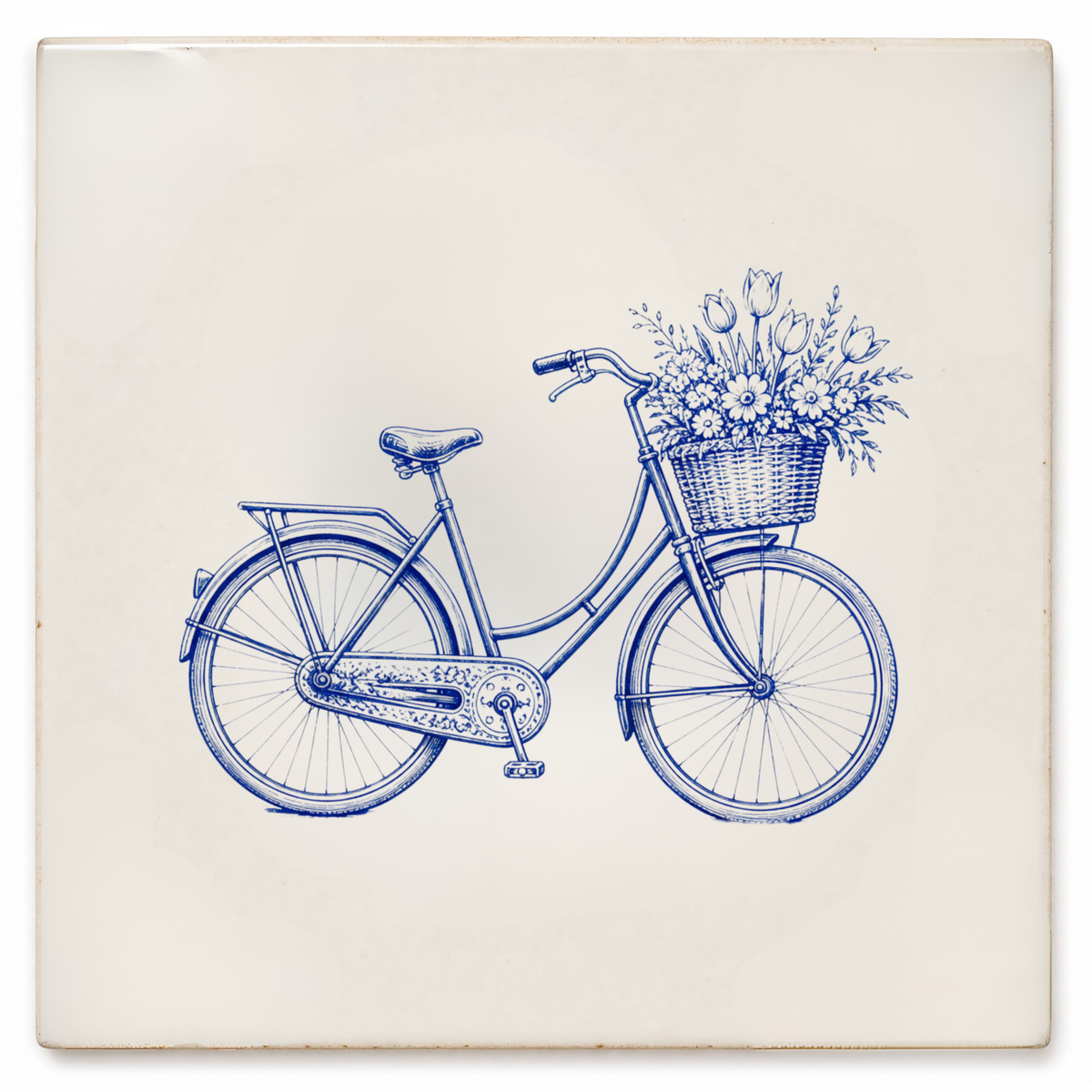 Art Fliese – Fahrrad mit Blumenkorb