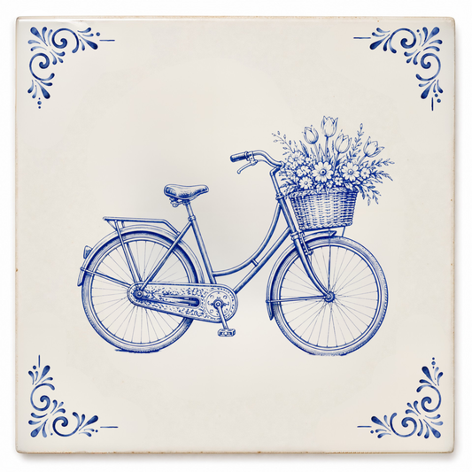 Art Fliese – Fahrrad mit Blumenkorb