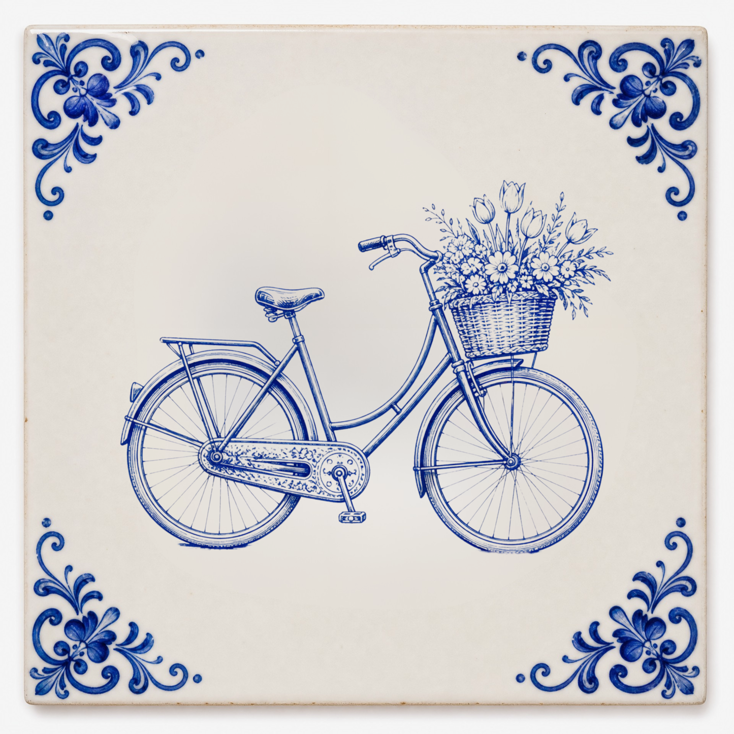 Art Fliese – Fahrrad mit Blumenkorb