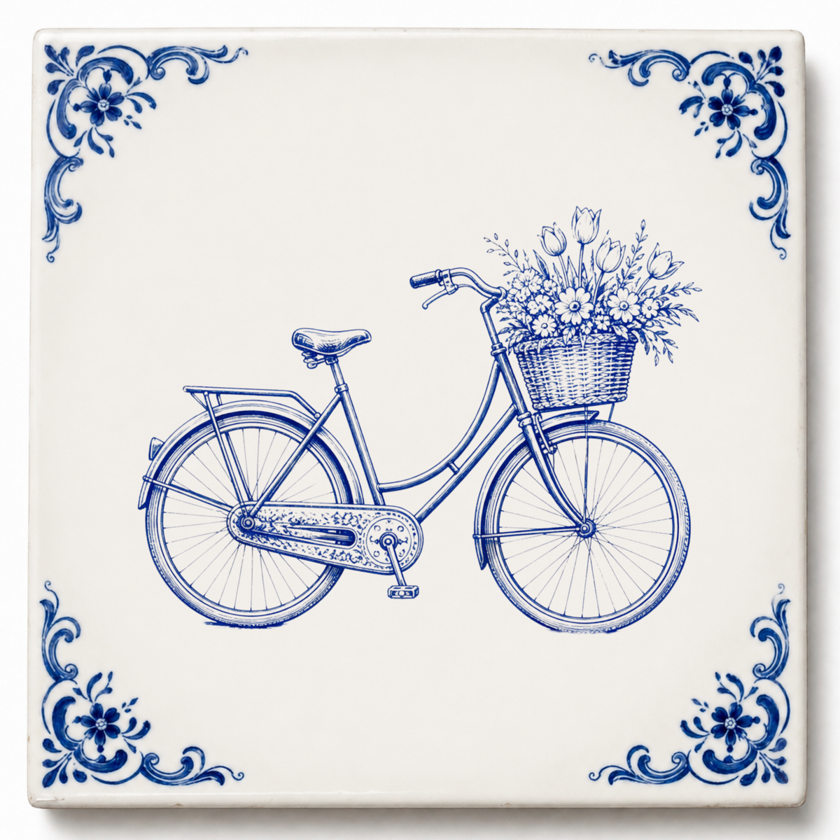 Art Fliese – Fahrrad mit Blumenkorb