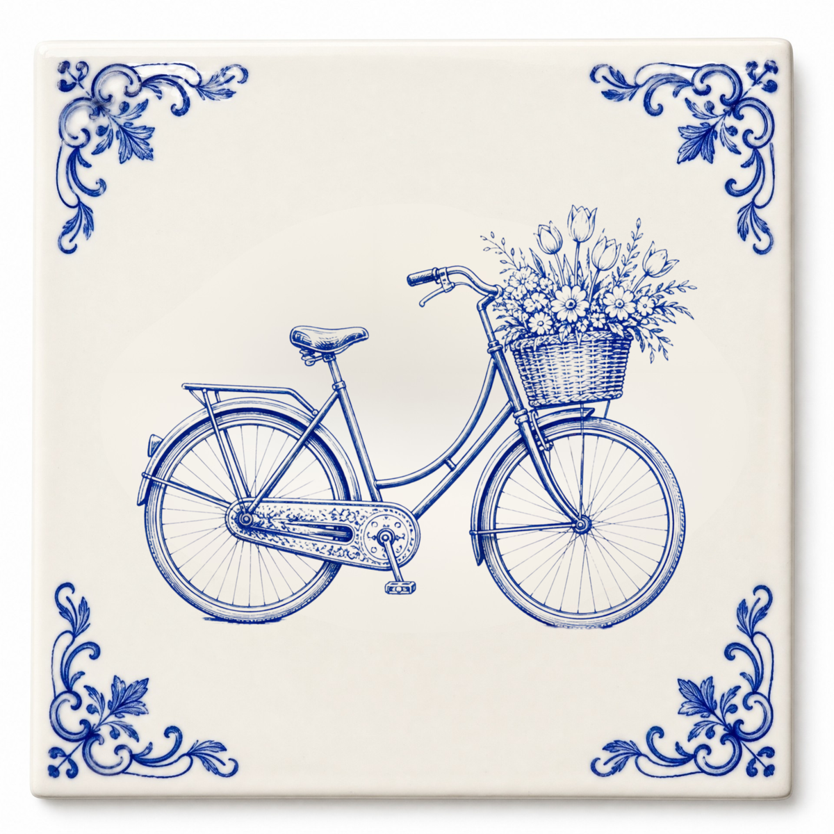 Art Fliese – Fahrrad mit Blumenkorb