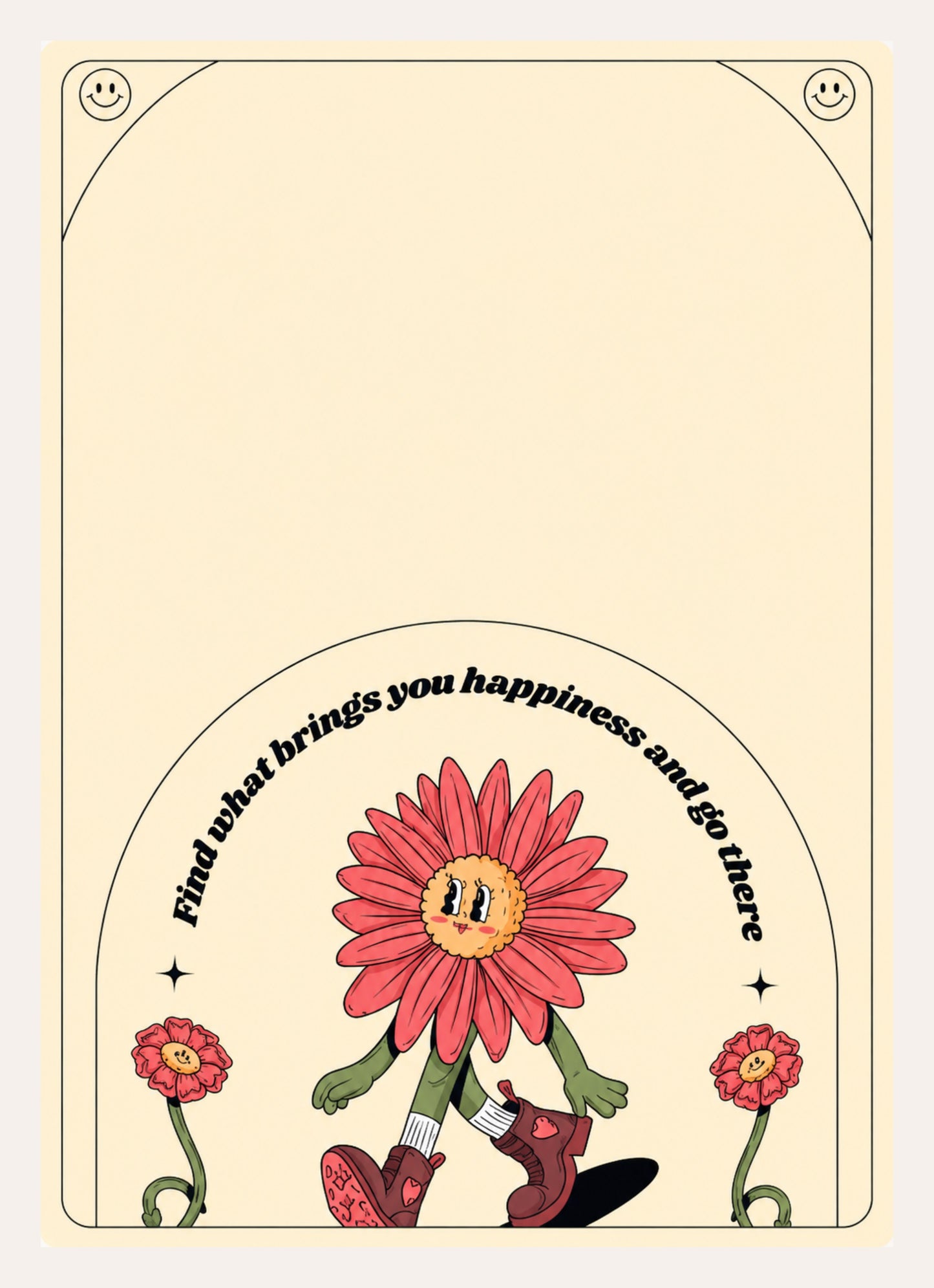 Retro Illustration einer Blume mit Beinen in Cowboystiefeln mit englischem Spruch