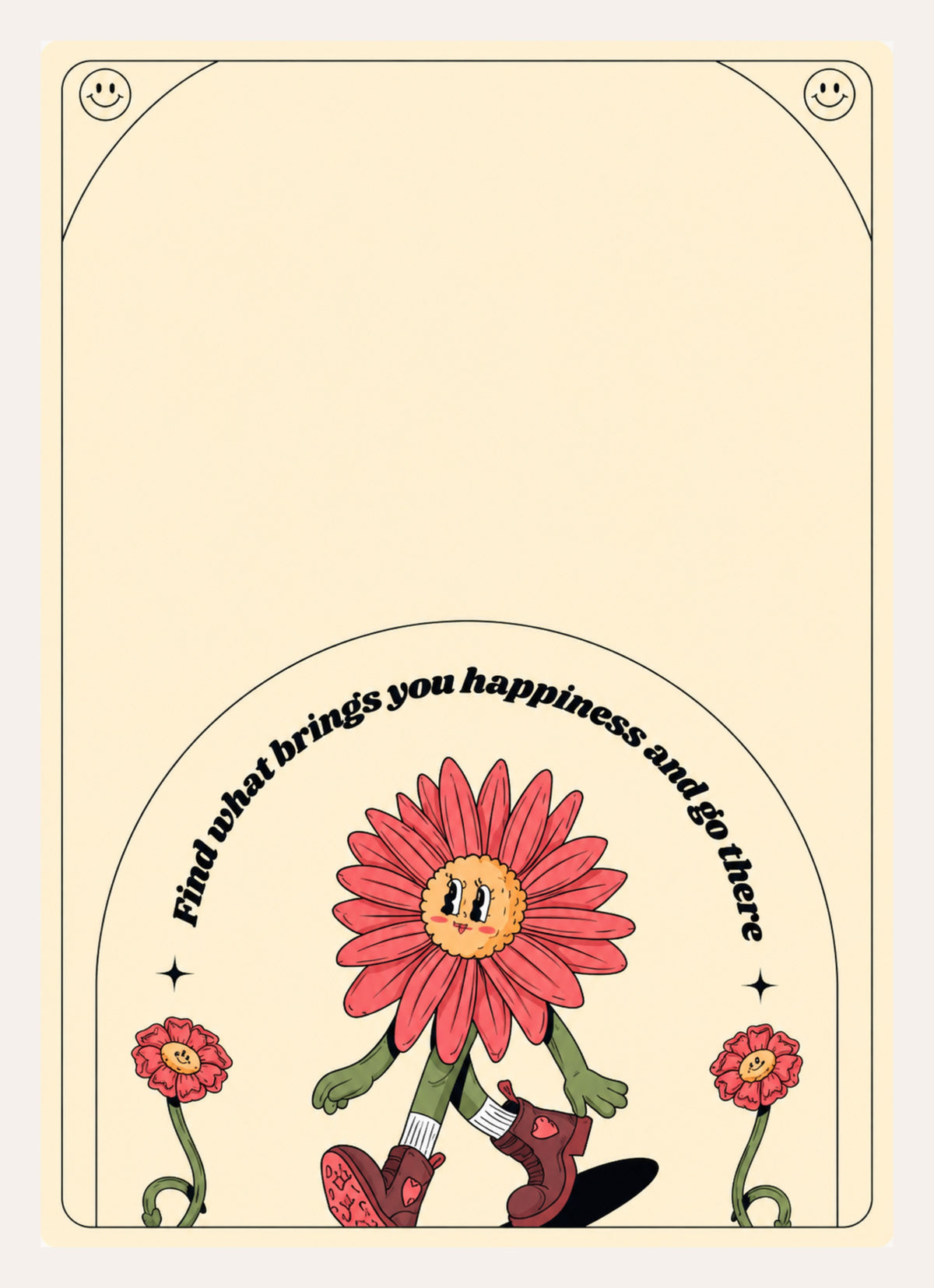 Retro Illustration einer Blume mit Beinen in Cowboystiefeln mit englischem Spruch