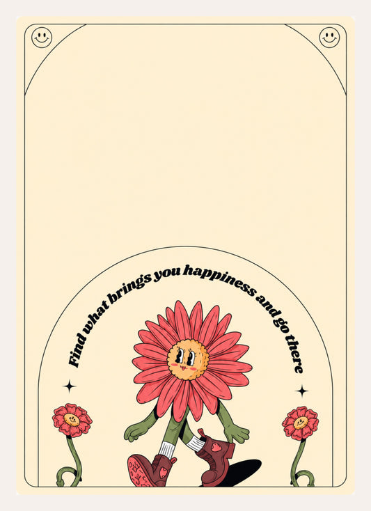 Retro Illustration einer Blume mit Beinen in Cowboystiefeln mit englischem Spruch