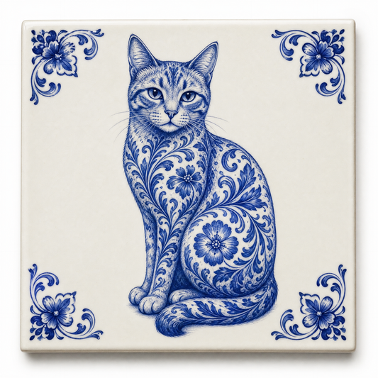 Art Fliese Katze – Delft Blau